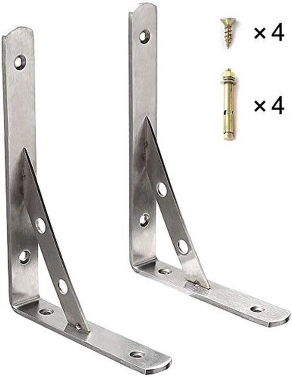 Plankdrager voor zware lasten - 2 stuks - 150 kg belasting - Roestvrij staal - Hoekdrager - Eenvoudige montage - 300 x 170 mm - Planksteun