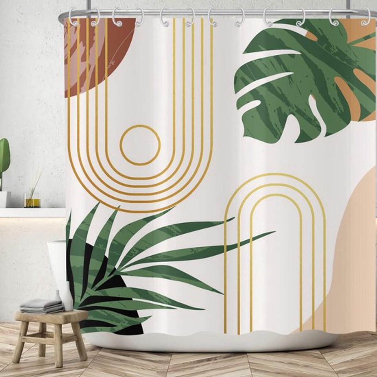 Douchegordijn 180x200 cm - Waterdicht - Wasbaar - Polyester - Anti schimmel - Uniek design met bladeren - Badgordijn