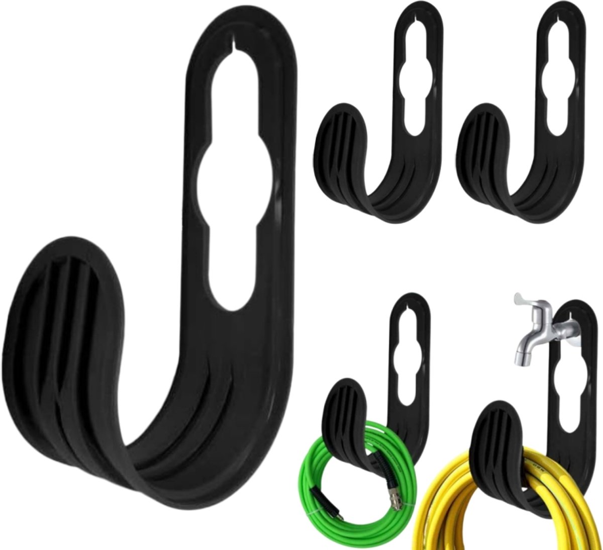 4 stuks-Pijpbeugels - Pijphaken - Kraanhaken - Draadhaken - Opbergaccessoires geschikt voor tuinen, terrassen en garages - Zwart - 7*10*21 cm