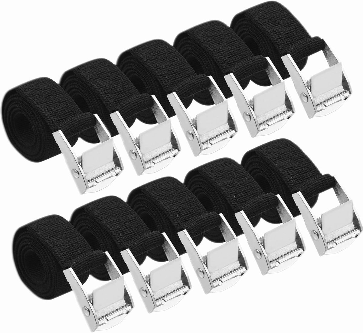 Spanbanden Set - Zwart - 1 m x 25 mm - Verstelbare Sjorbanden met Klemslot - Voor Transport en Camping