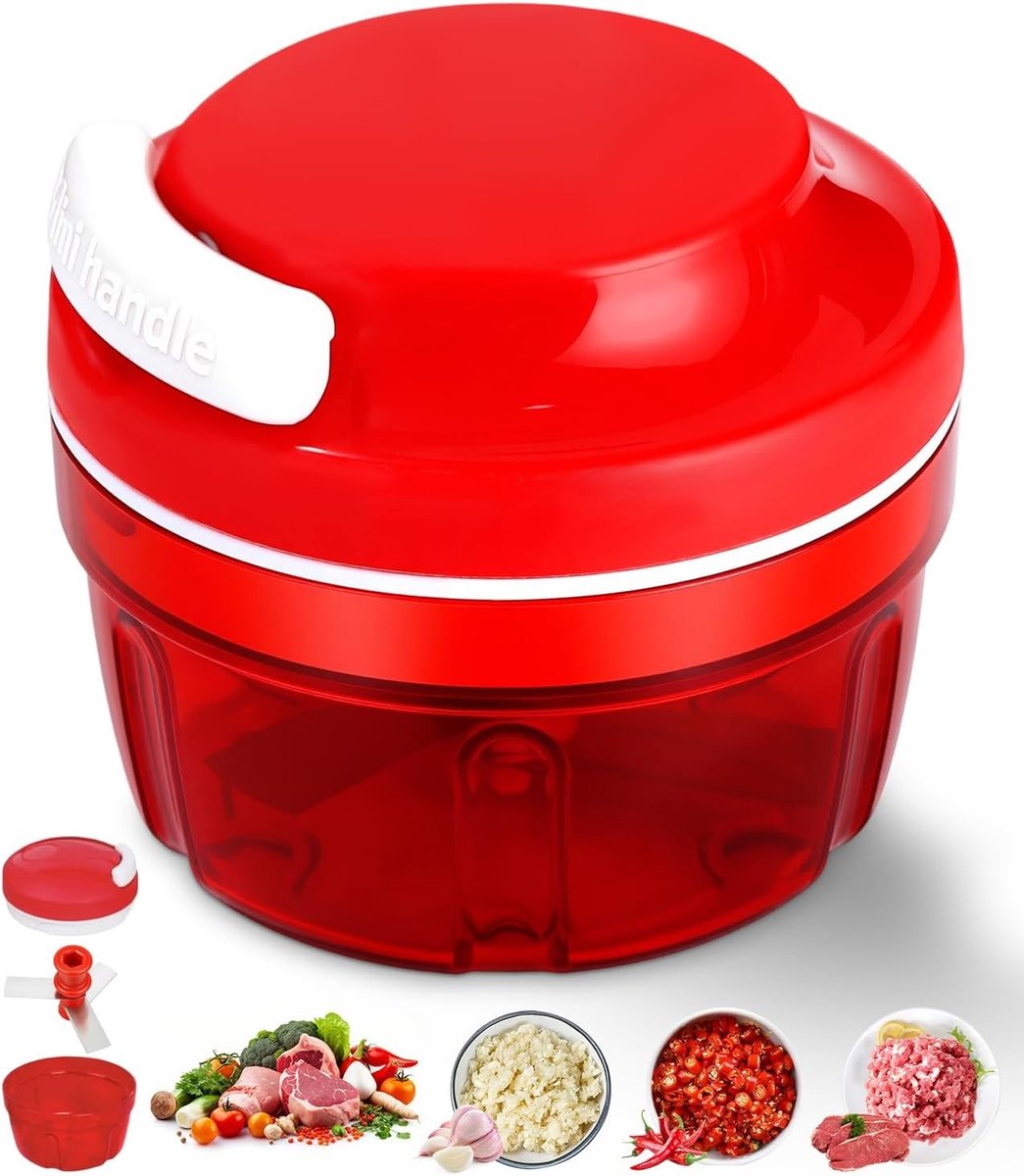 Uiensnijder - Wit - 300 ml - Handmatige Groentesnijder met Trekkoord - Voor Groenten, Fruit en Noten