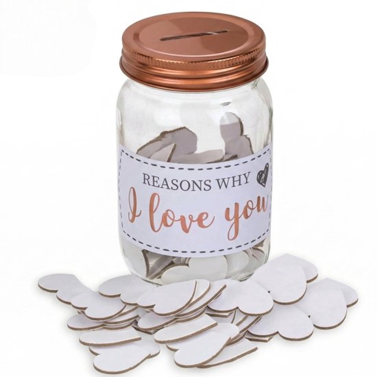 Inmaakpot met 50 Schrijfbare Hartjes - Bewaarpot - Liefdeswensen - Hoogwaardig Glas - Ongeveer 12 x 7,5 cm - Perfect Cadeau - Liefdespot