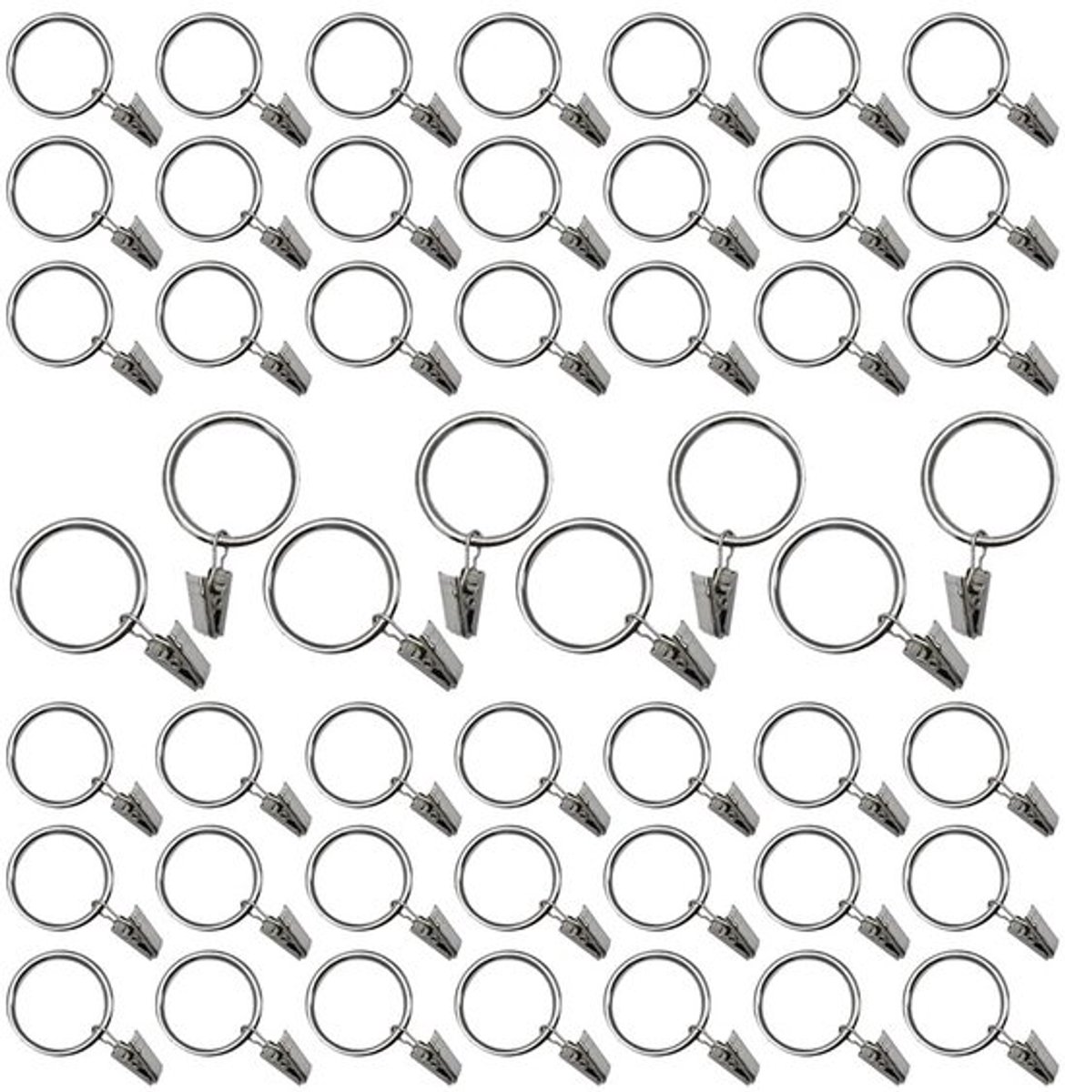 50 stuks gordijnringen met clips, roestvrij metalen draperie ring, 38 mm diameter hanger ring haak clip voor het houden van zware gordijnen staaf set en draperen - zilver