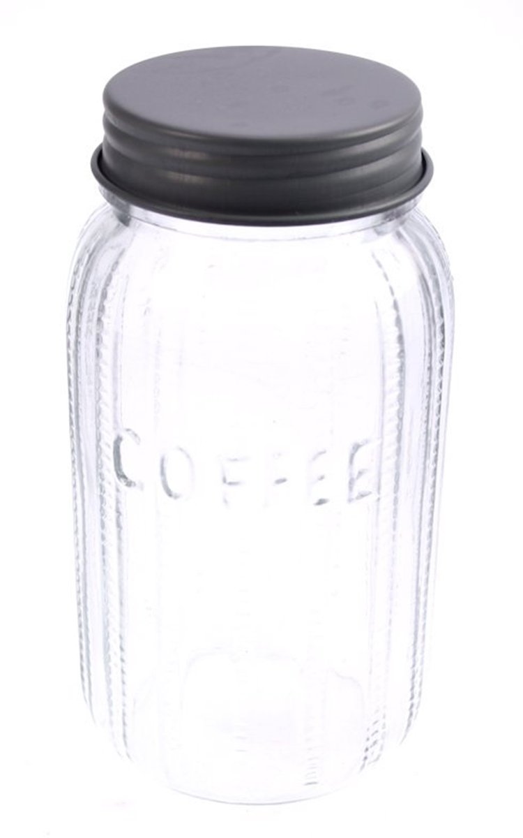 Pot met deksel "Coffee" (glas/grijskl. metaal) Ø10,5xH21cm