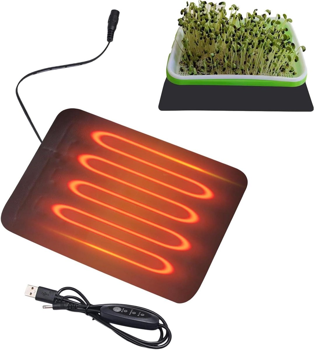 Warmtemat voor Zaailingen - Verwarmingskussen Planten - Ontkiemen van Zaden - Uniforme Warmteoverdracht - 33 x 18 cm - Zwart