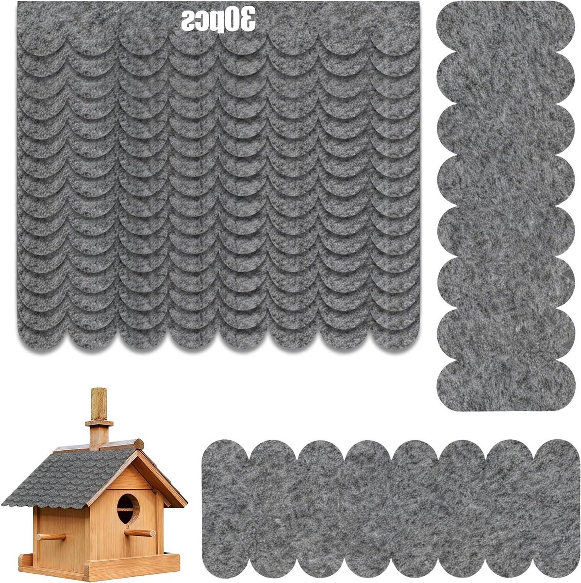 Dakvilt voor Vogelhuis - Mini Dakshingles - Nestkast Afwerken - Zelfklevend - 30 stroken - Grijs