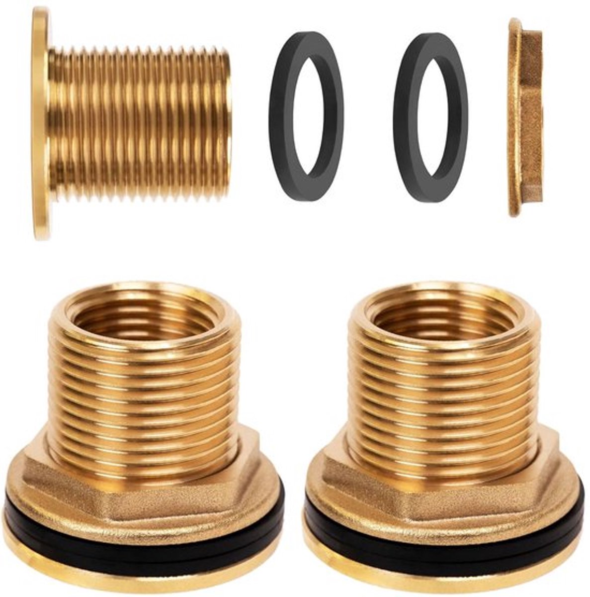 Regenton Doorvoer 2 Stuks - Messing Schroefverbinding - Binnendraad 1/2 Inch - Buitendraad 3/4 Inch - Corrosiebestendig - Eenvoudige Installatie - Vatverbinding