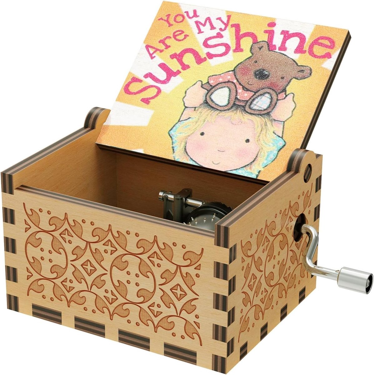 Roterende muziekdoos - Hout-beer - 6,5 x 5,3 x 3,7 cm - Houten handbediende muziekdoos - Voor kinderen en geliefden