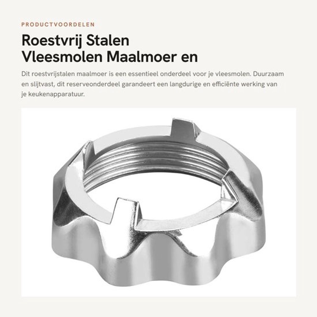 Vleesmolen Roestvrij Staal - Maalmoer - Reserveonderdelen - Huishoudelijk Keukengereedschap - Duurzaam - Eenvoudige Installatie - Vleesmolenonderdeel