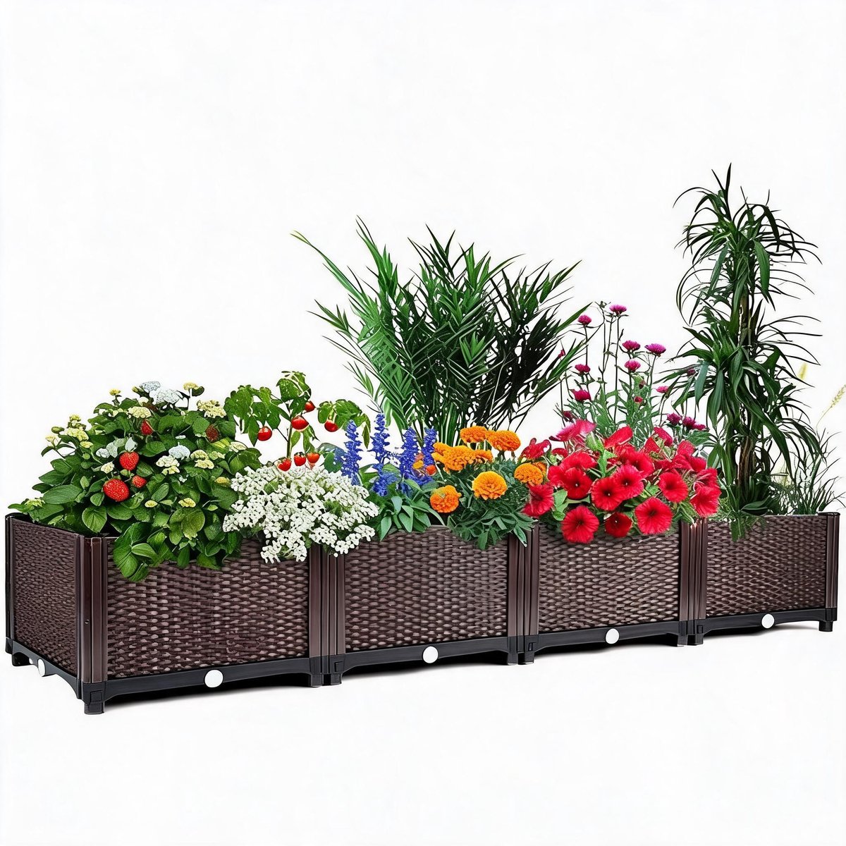 Triumpunpre modulaire PP plantenbak enkel laag vier delen, bruin – diepe verhoogde kweekbak met afvoerpluggen voor groenten, bloemen en kruiden