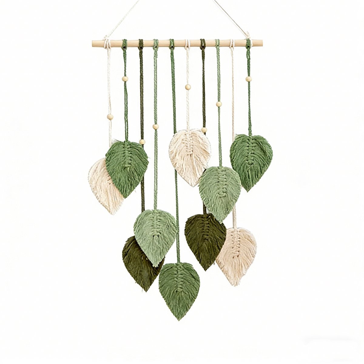 Casalora Macramé Wanddecoratie Blad – 60 x 40 cm – Boho Wandhanger – Geweven Katoenen Touw Muurdecoratie voor Woonkamer en Slaapkamer – Groen