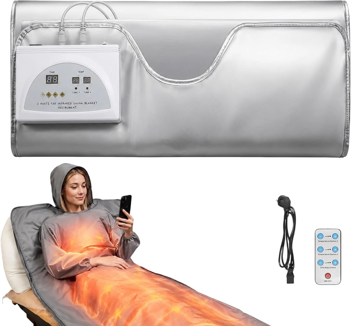 Infrarooddeken - Zwart - 180 x 80 cm - Oxford Stof met Waterdichte Binnenlaag - Volledige Lichaamsverwarming met Muts en Mouwen