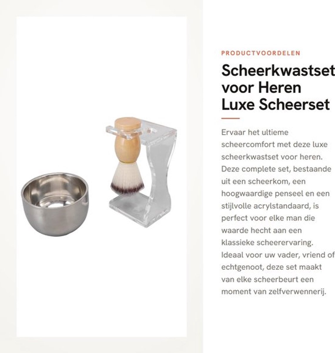 Scheerkwastset Luxe - Scheerkom - Penseelset - Acrylstandaard - Roestvrij Staal - Sneldrogend en Comfortabel - Scheerset