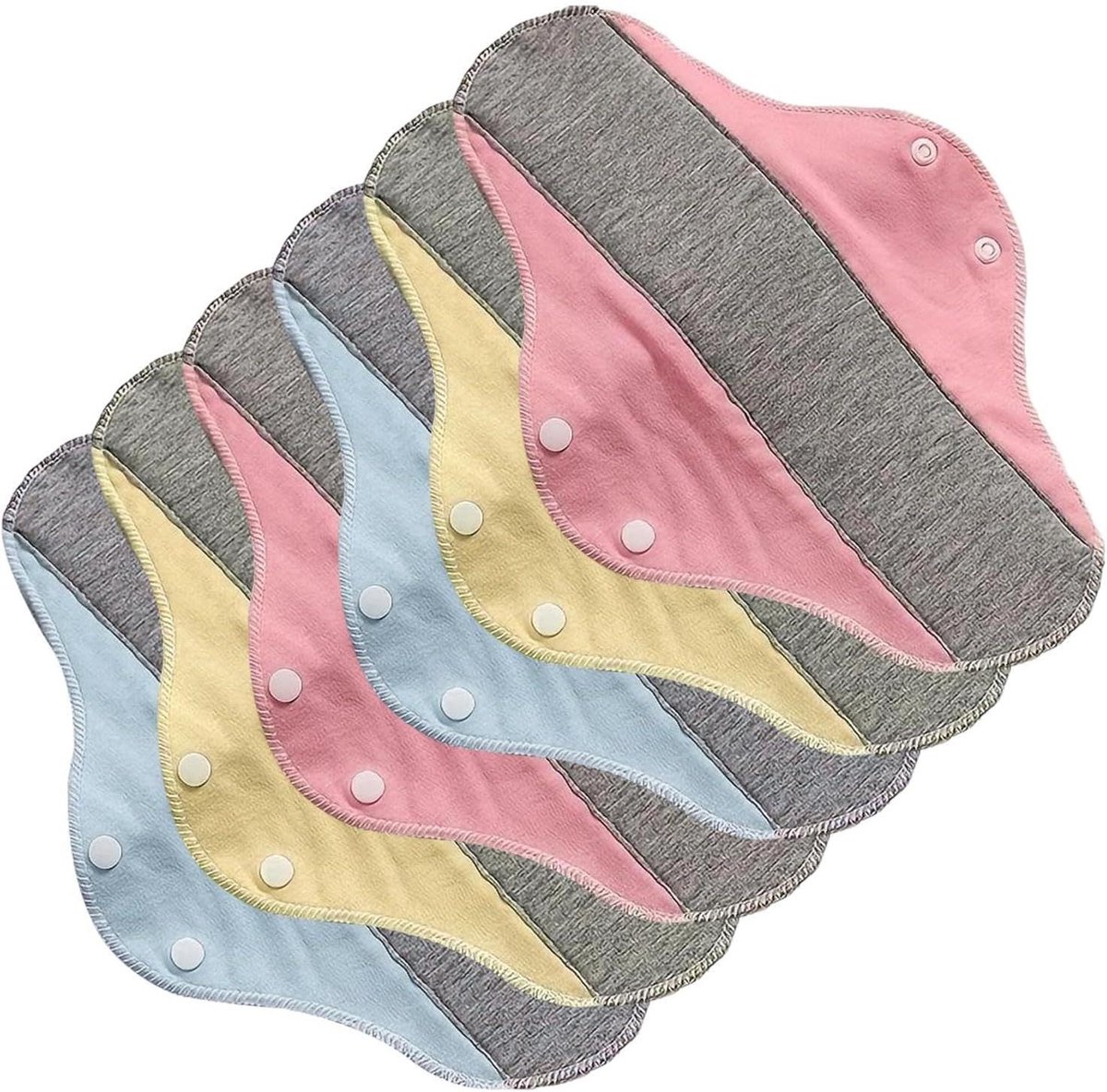 Herbruikbare Menstruatiepads - Wasbaar Maandverband - Hygiënisch Dagelijks Gebruik - Lekvrije Bescherming - 6 stuks - Roze Blauw Geel