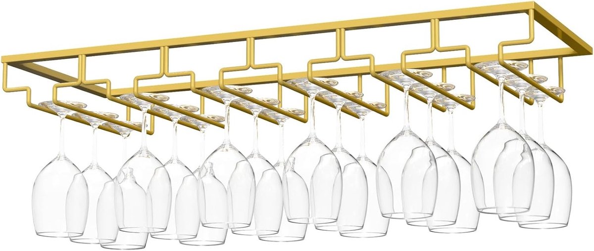 Glashouder - Lichtgoud - 60 x 22 x 6,5 cm - Robuuste IJzeren Afdruiprek voor Wijnglazen - Voor Keuken en Mini-Bar