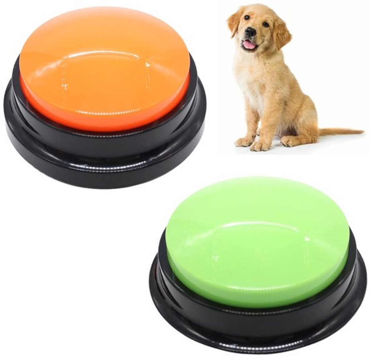Buzzer met Opnamefunctie - 2 Stuks - Geluidsknop voor Honden - Huisdier Training - Duurzaam ABS-Kunststof - Diameter 8,8 cm - Hondentrainingsspeelgoed