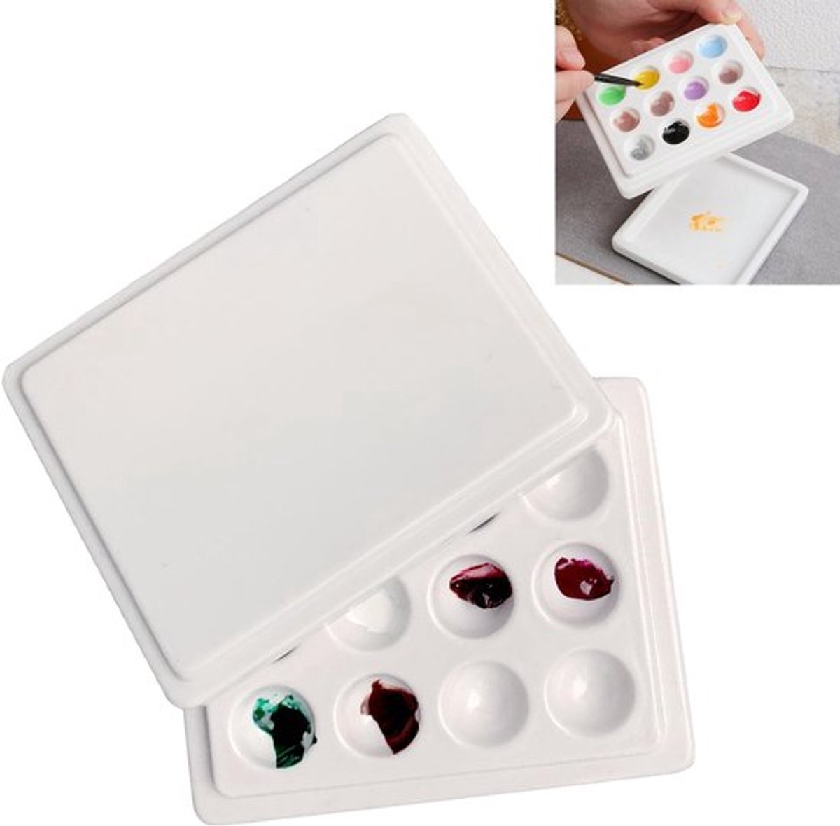 Aquarel Palet Stofdicht - 12 Wells - Porselein - Geschikt voor Nagelkunst - Schilderen - Lichtgewicht - Schilderpalet