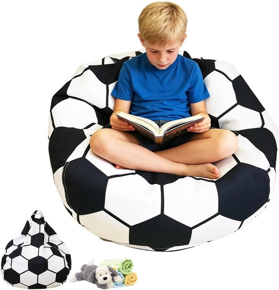 Zitzakhoes Speelgoedopslag - Knuffel Opbergzak - Kinderkamer Organiseren - 2-in-1 Zitzak en Opberger - 70 x 80 cm - Voetbal