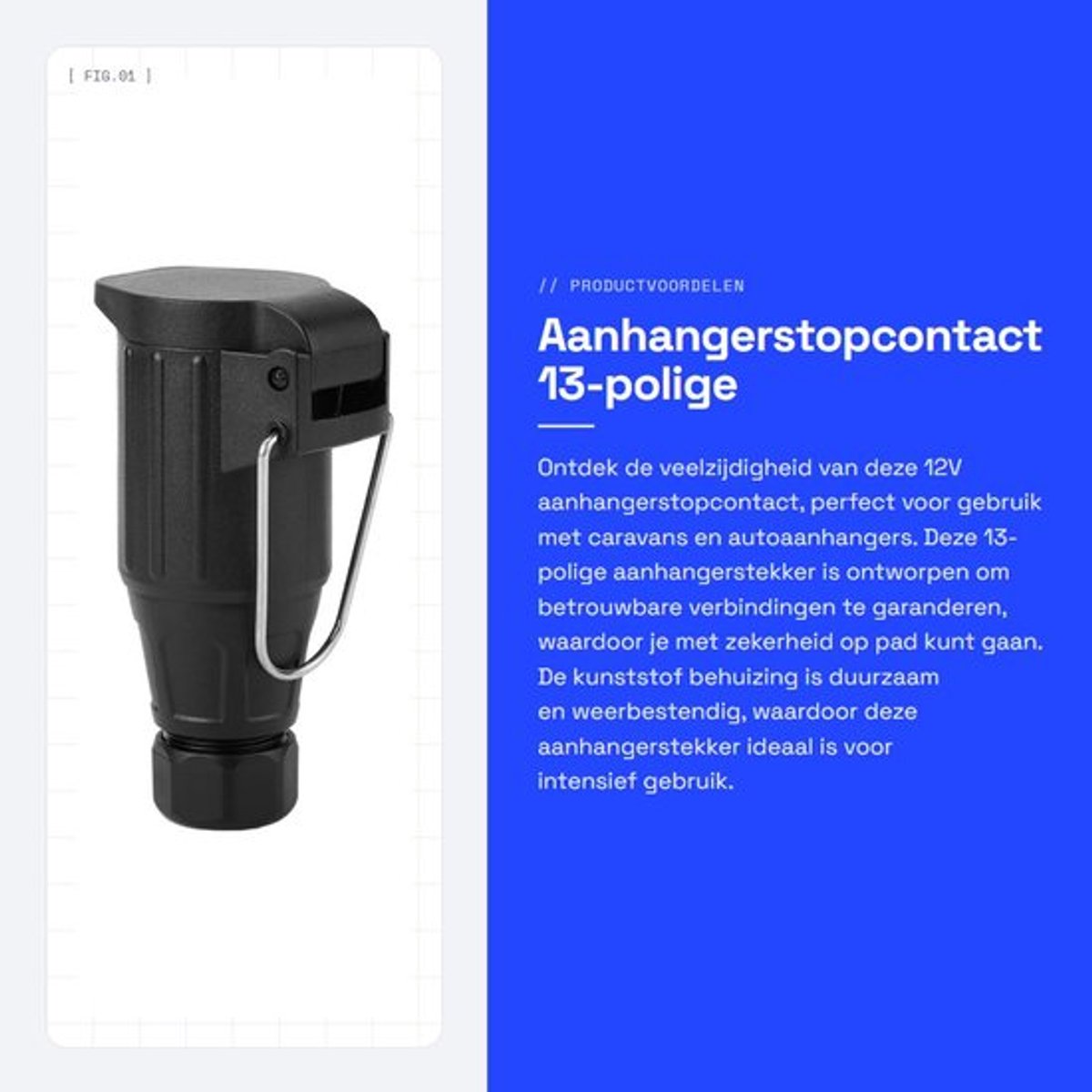 Aanhangerstopcontact - 13-polige aanhangerstekker - Geschikt voor caravan en autoaanhanger - Zwart - Aansluitadapter - 12V