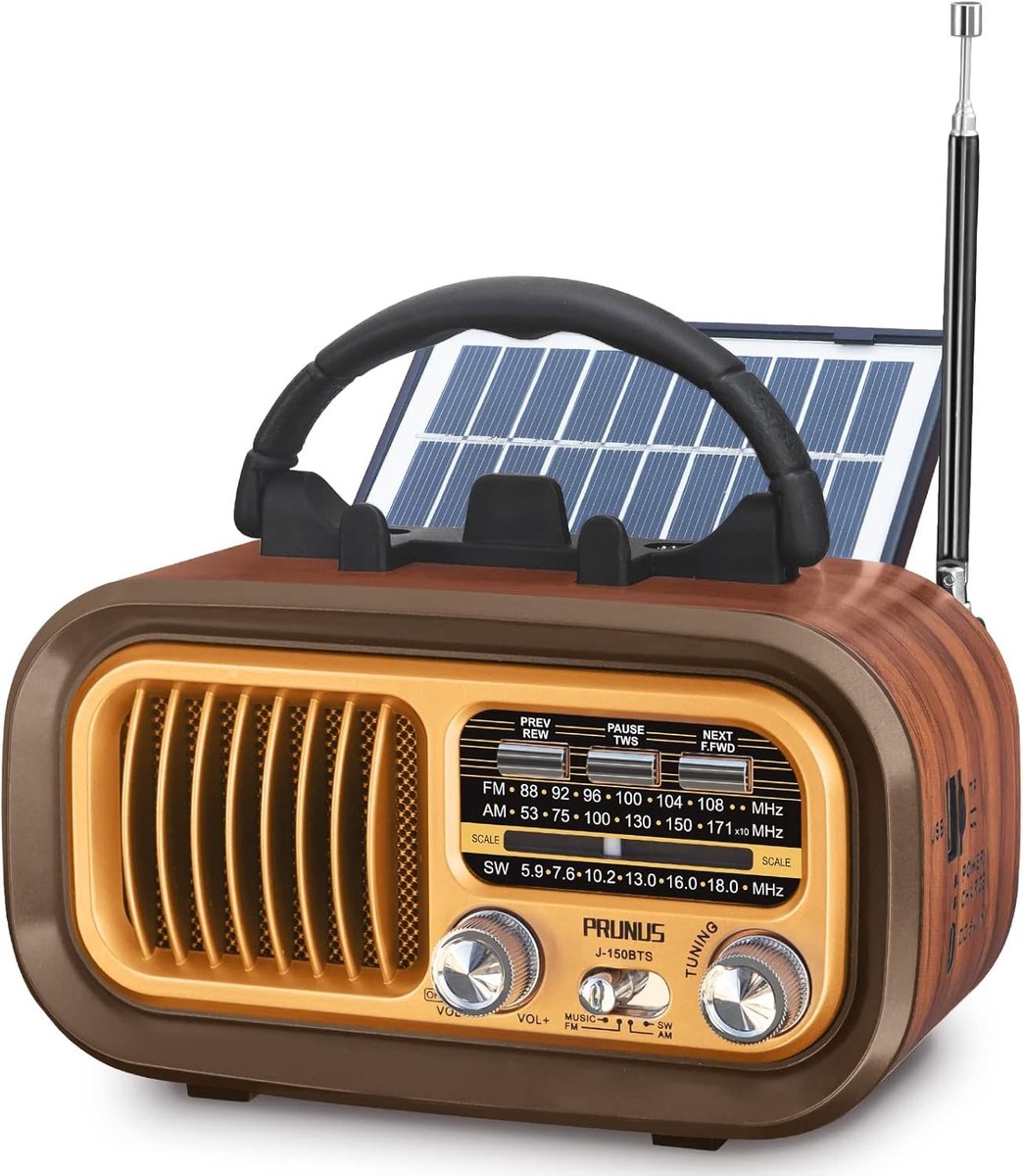 Noodradio solar en opwindbaar - Zonnepaneel - 17 x 9,5 x 10,7 cm - Draagbare radio met Bluetooth en USB - Voor outdoor en thuisgebruik