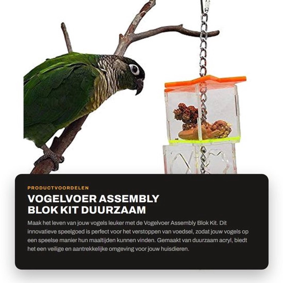 Vogelvoer Voederhuisje - Duurzaam Acryl - 3 Montageblokken - Voedselbal - Huisdier Speelgoed - 142 g Gewicht - Voederball
