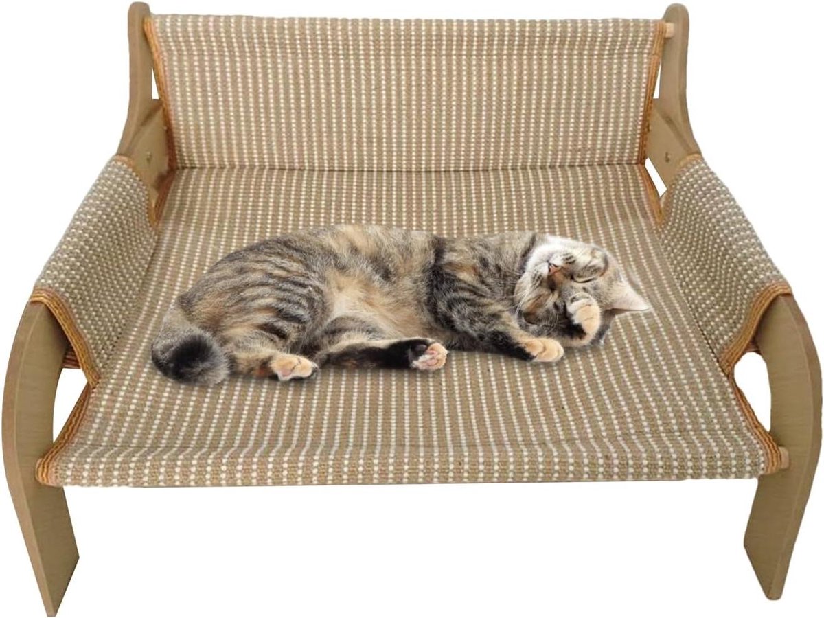 Kattenhangmat Bed - Verhoogd Huisdierbed - Frisse Rust - Scheurvast Jute Oppervlak - 52 x 42 x 29.5 cm - Stofmodel