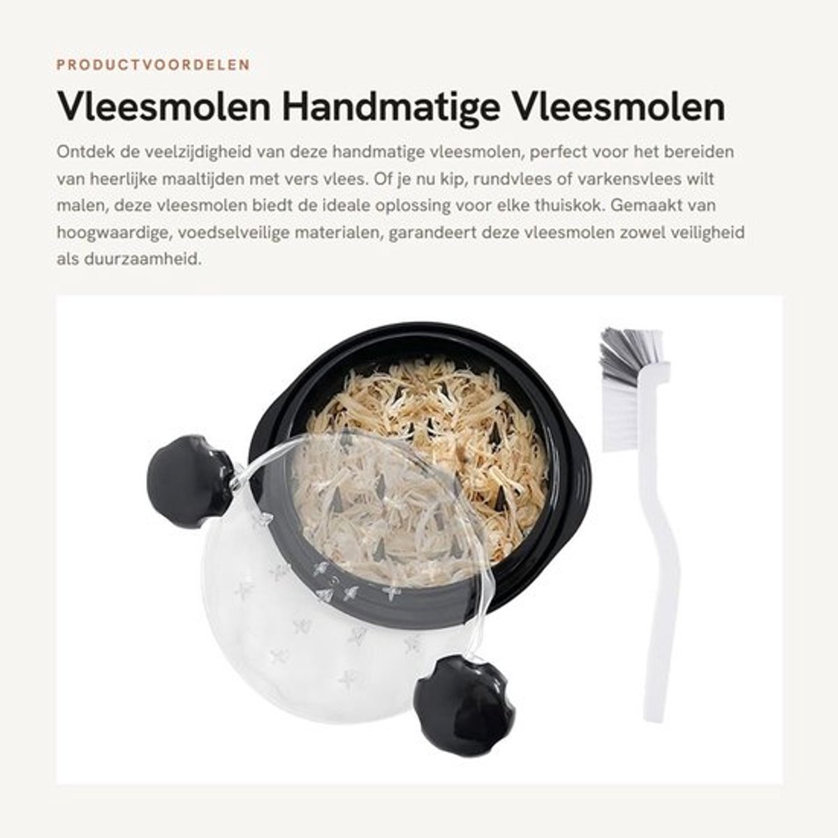 Vleesmolen Handmatig - Vleessnijgereedschap - Reinigingsborstel - Voedselveilig - Zwart - 25 x 25 x 8,5 cm - Vleesvermaler