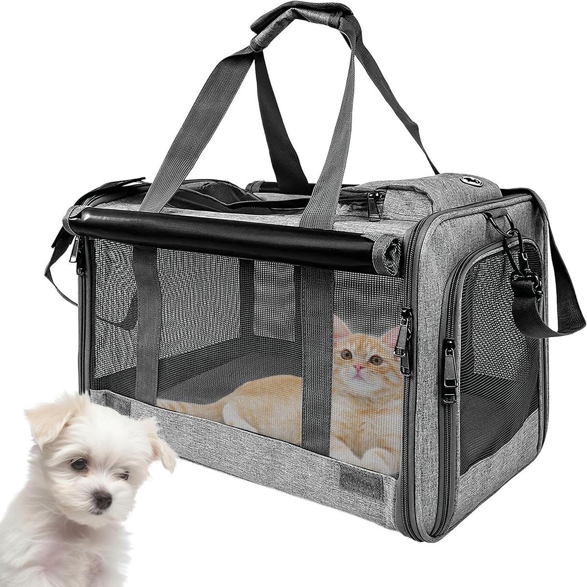 Transporttas Katten - Draagbare Reismand - Veilig Reizen - Ademend Mesh Ontwerp - 46 x 30 x 30 cm - Grijs