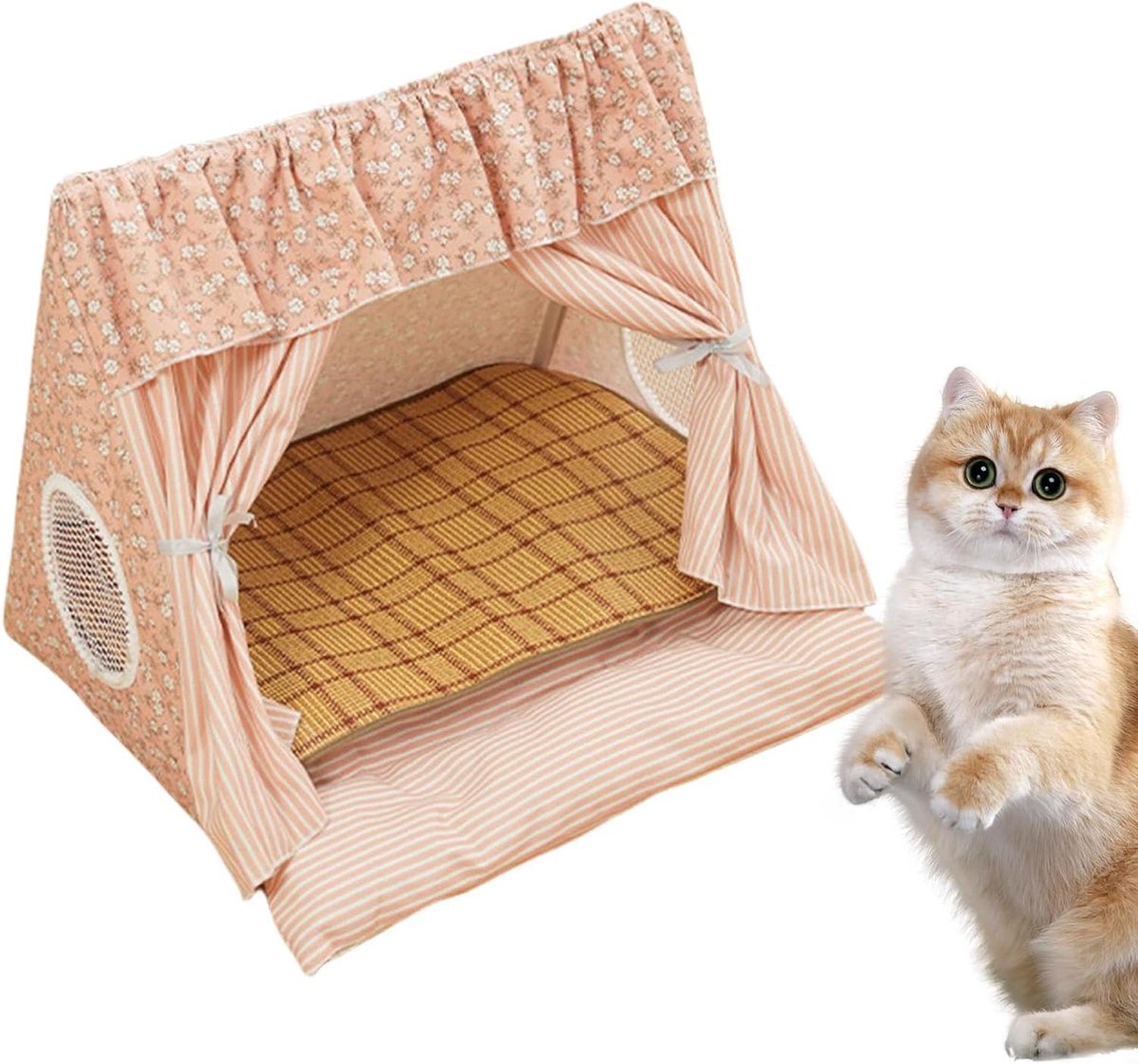 Kattentent - Kattenhol - Huisdier Rust - Afneembare Koelmat - 51x48x47 cm - Roze