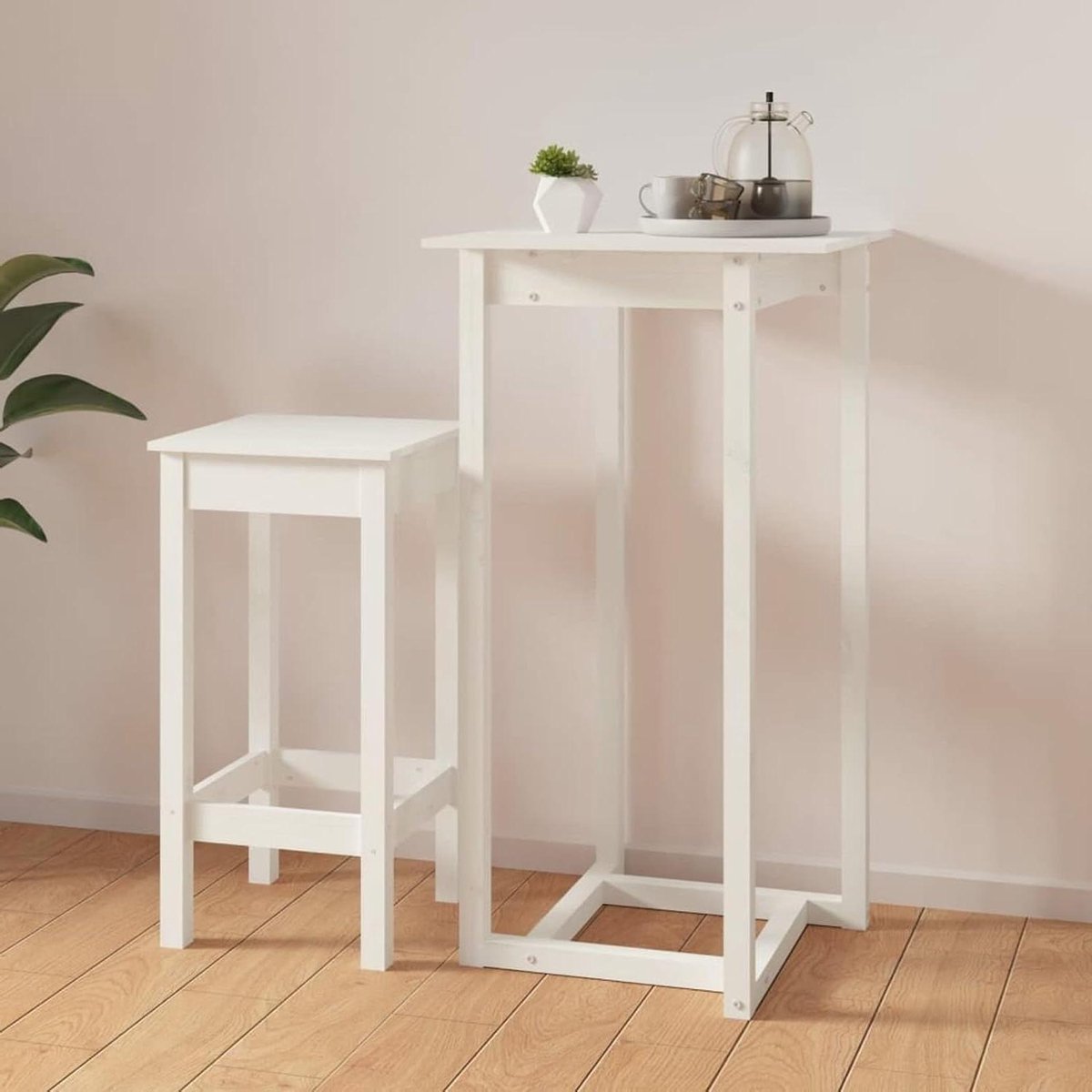 Witte Bartafel - Houten Tafel - Gezellig Borrelen - Massief Grenenhout - 60 x 60 x 110 cm - Wit