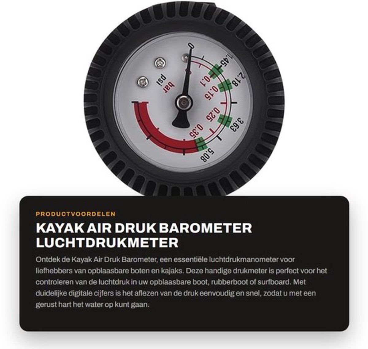Kayak Air Druk Barometer - Luchtdrukmeter voor opblaasbare boten - Gebruiksvriendelijk en nauwkeurig - Zwart - Druktester voor kajak en r...