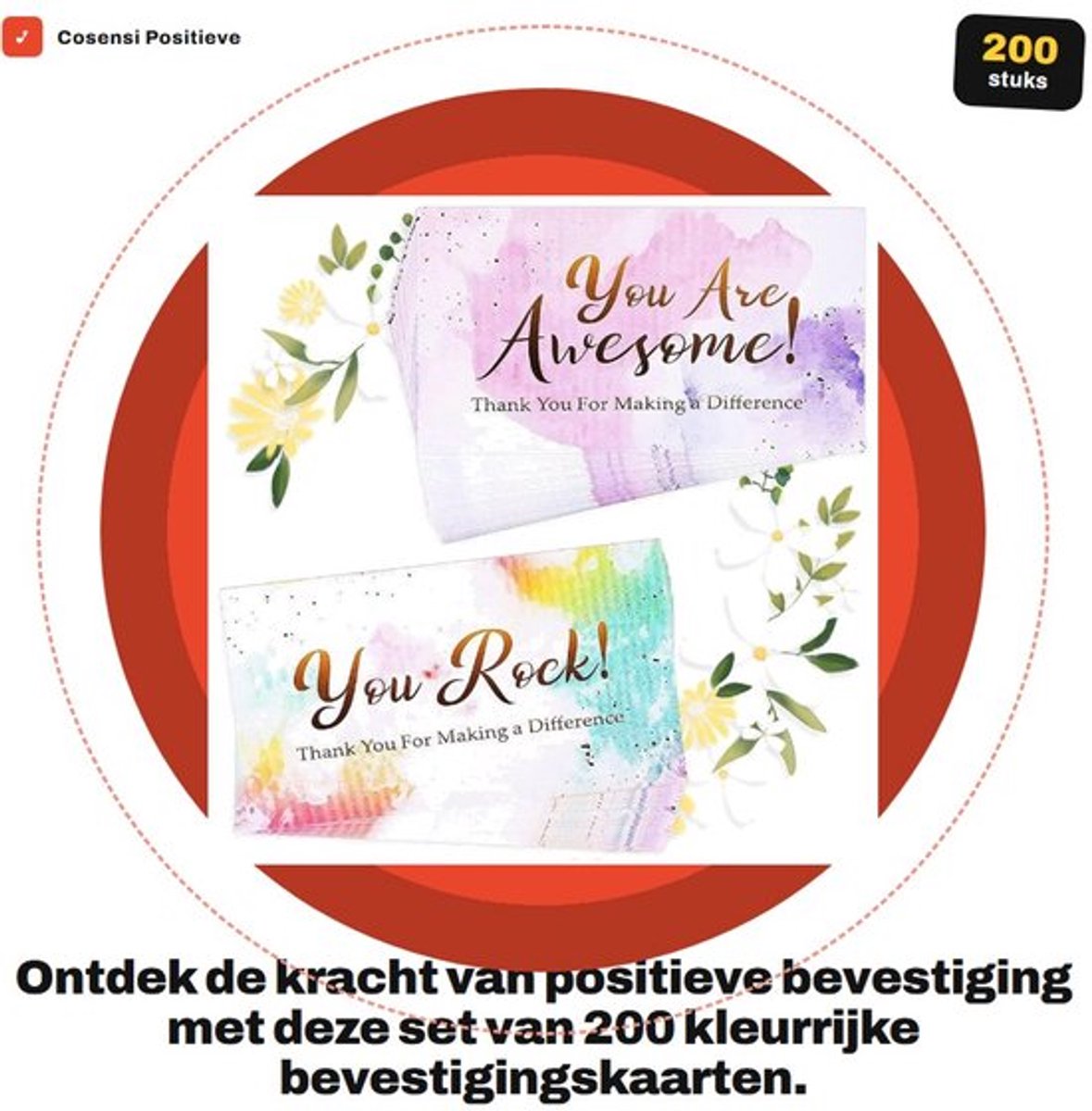 Bevestigingskaarten 200 Stuks - You Are Awesome/You Rock Kaarten - Kleurrijke Waardering - Lofbriefkaarten - Hoogwaardig Papier - 5 x 9 cm - Waarderingskaarten