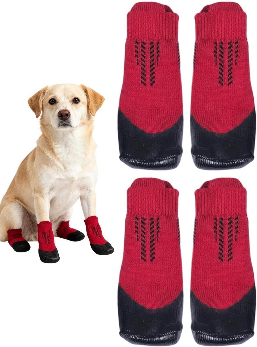 Hondensokken - Puppy Schoenen - Pootbescherming - Waterdicht Antislip - Maat S - Donkerrood