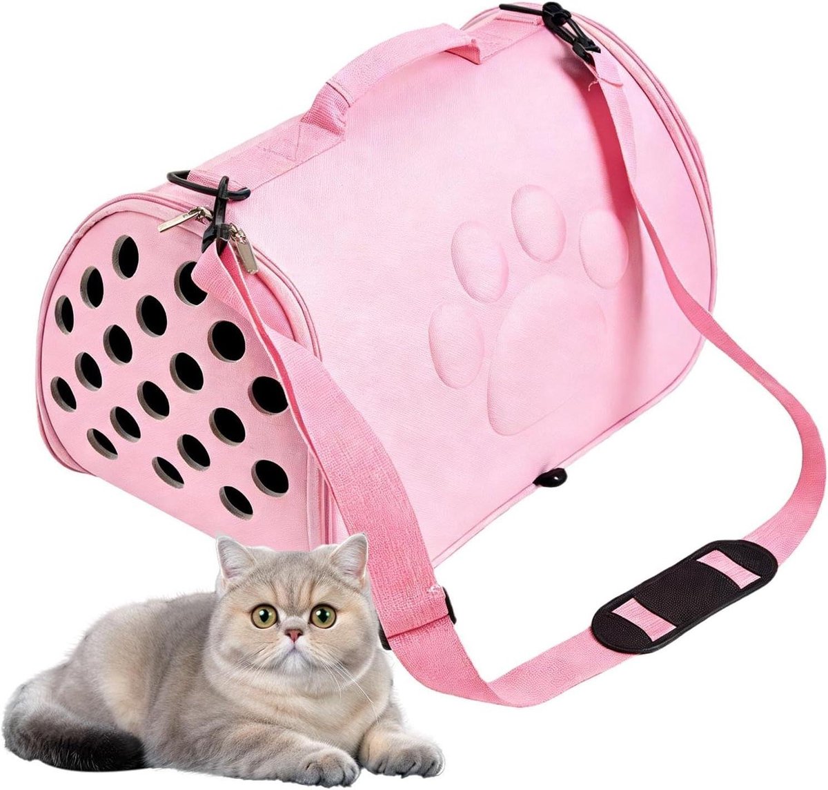 Reistas Kat - Schoudertas Huisdier - Reizen Buitenshuis - Krabvaste Buitenkant - Maat M - Roze