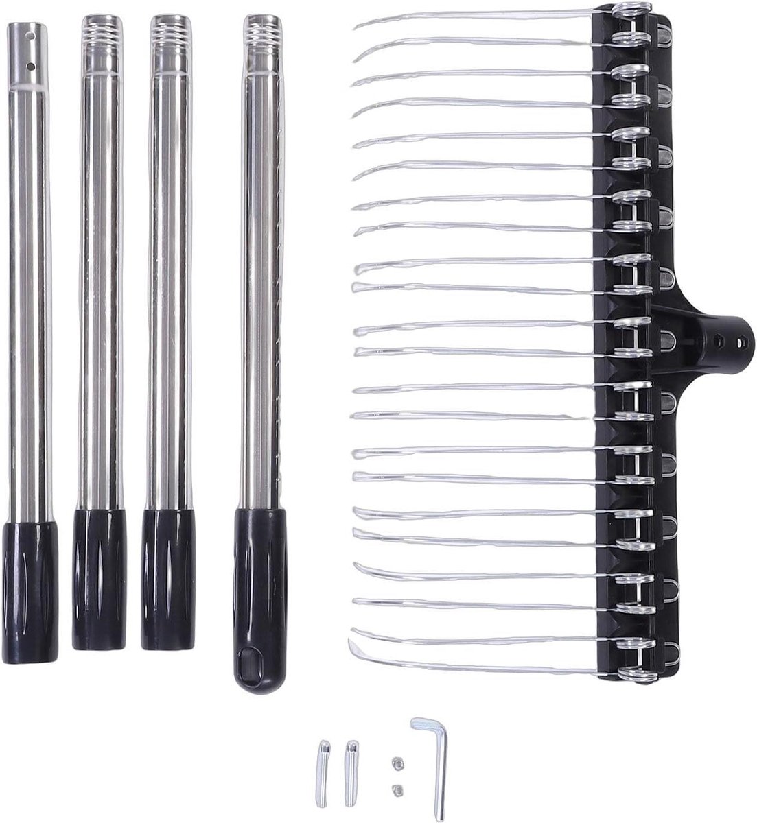 Tuinhark Staaldraad - Bladhark Gazonhark - Gazon Onderhoud - Verstelbare Steel - 163 cm - Zilver