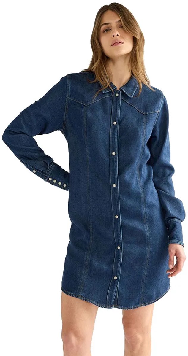 Wrangler Denim Lang Mouw Jurk Blauw XS / 00 Vrouw