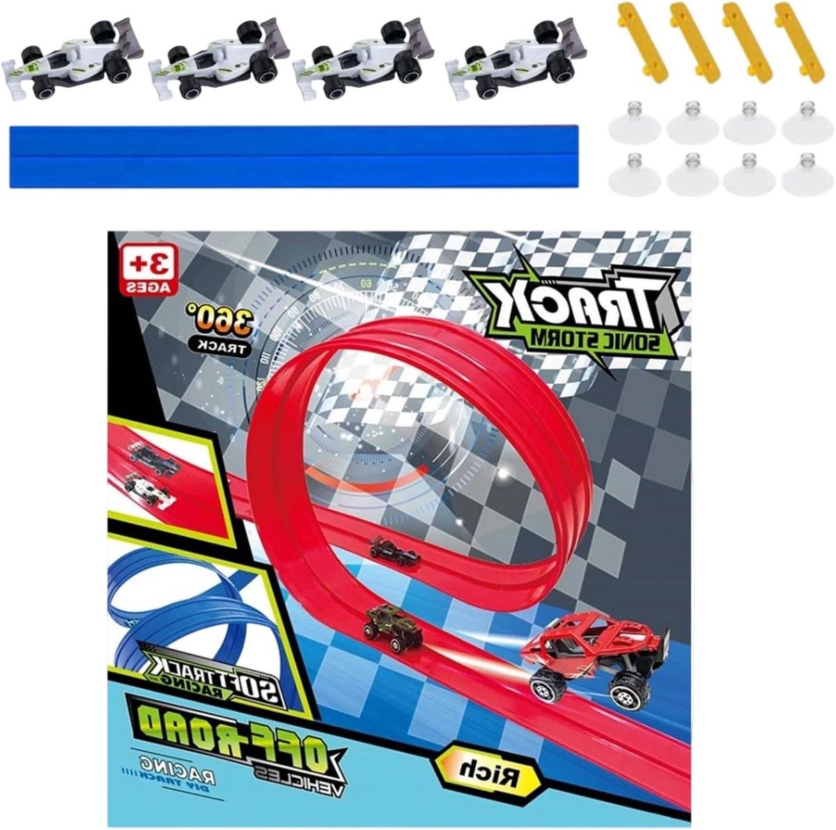 Flexibele Racebaan - Oprolbare Baan - Creatief Spelen - Zuignap Constructie - 4 Meter - Blauw