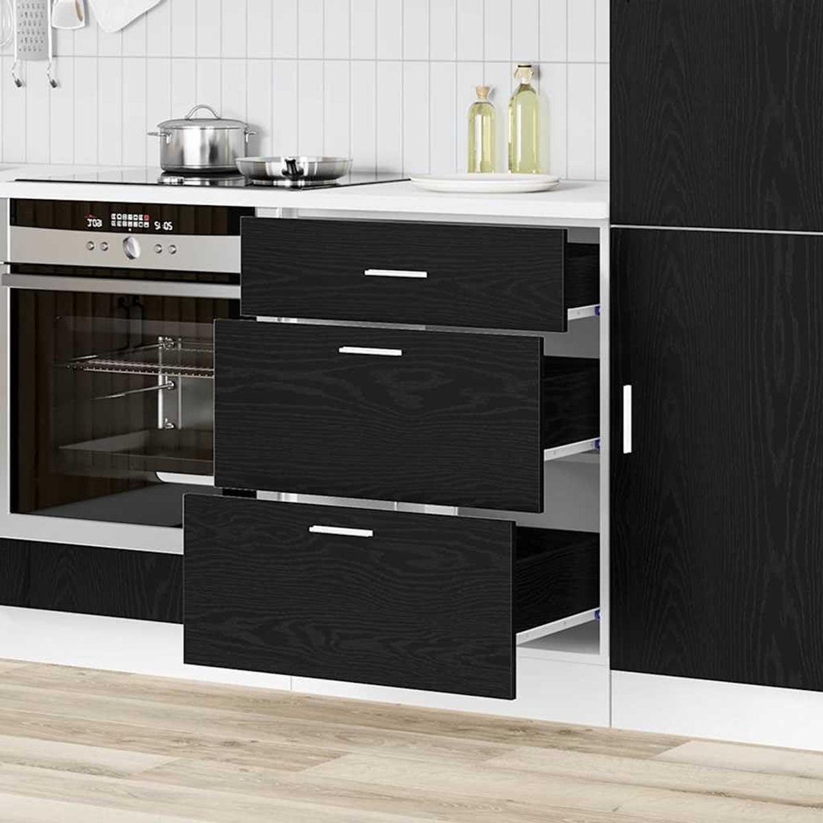 Wandkast Keuken - Opbergkast - Keuken Organiseren - Glazen Deur - 60 cm - Zwart Eiken