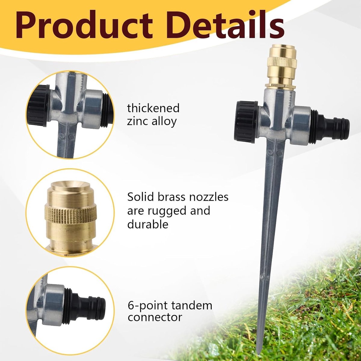 Verstelbare messing verstuivers voor tuin met legering spike-basis, 360° dekking en afdichtingstape - ideale irrigatiesproeier voor buitengebruik, waterbesparing en eenvoudige installatie.