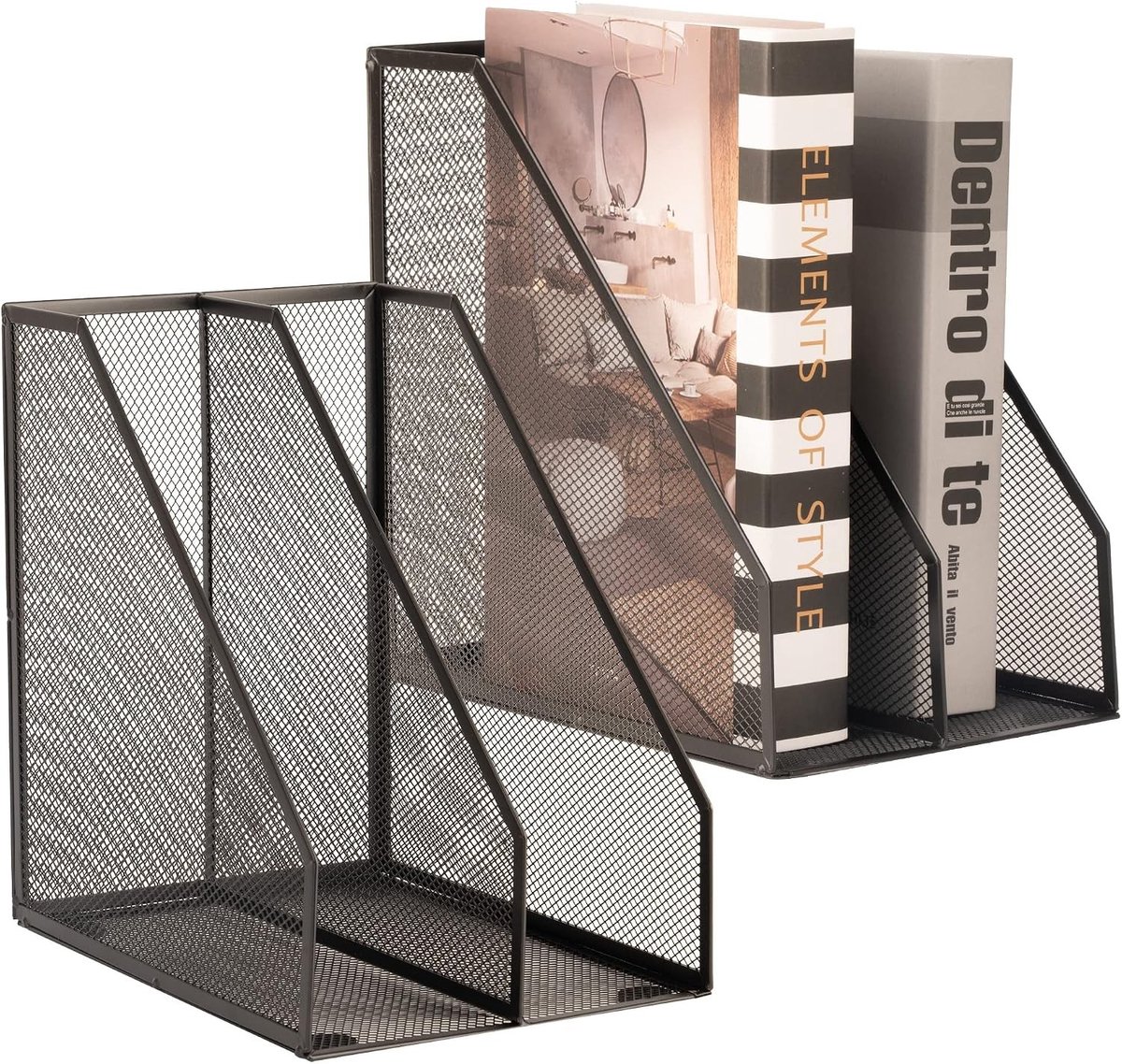 Stijlvolle metalen tijdschriftenhouder van draadgaas voor bureau, decoratieve opbergdoos voor documenten, set van 2