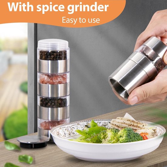 5-in-1 Camping Specerij Set met Maalmolen, Roestvrij Staal, Draagbaar voor BBQ, Picknick en Reizen, Inclusief Schoonmaakborstel en Kruidenset — afbeelding 5