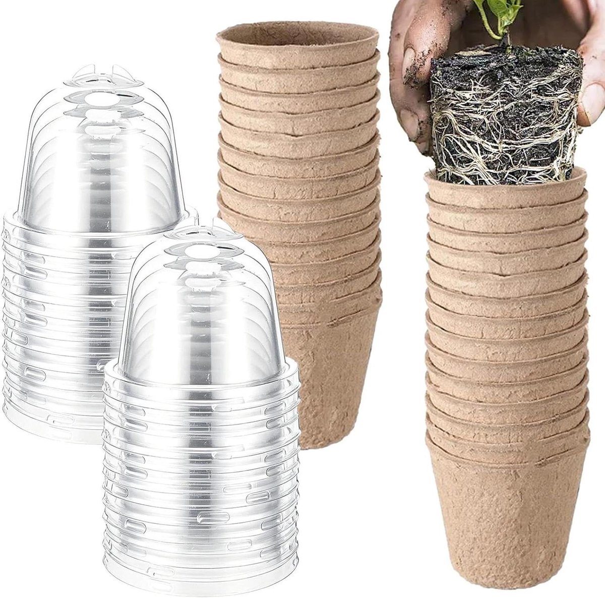 Biologisch afbreekbare plantenpotten - Potten voor zaaien - Planten kweken - Ademende glazen - 30 stuks - bruin