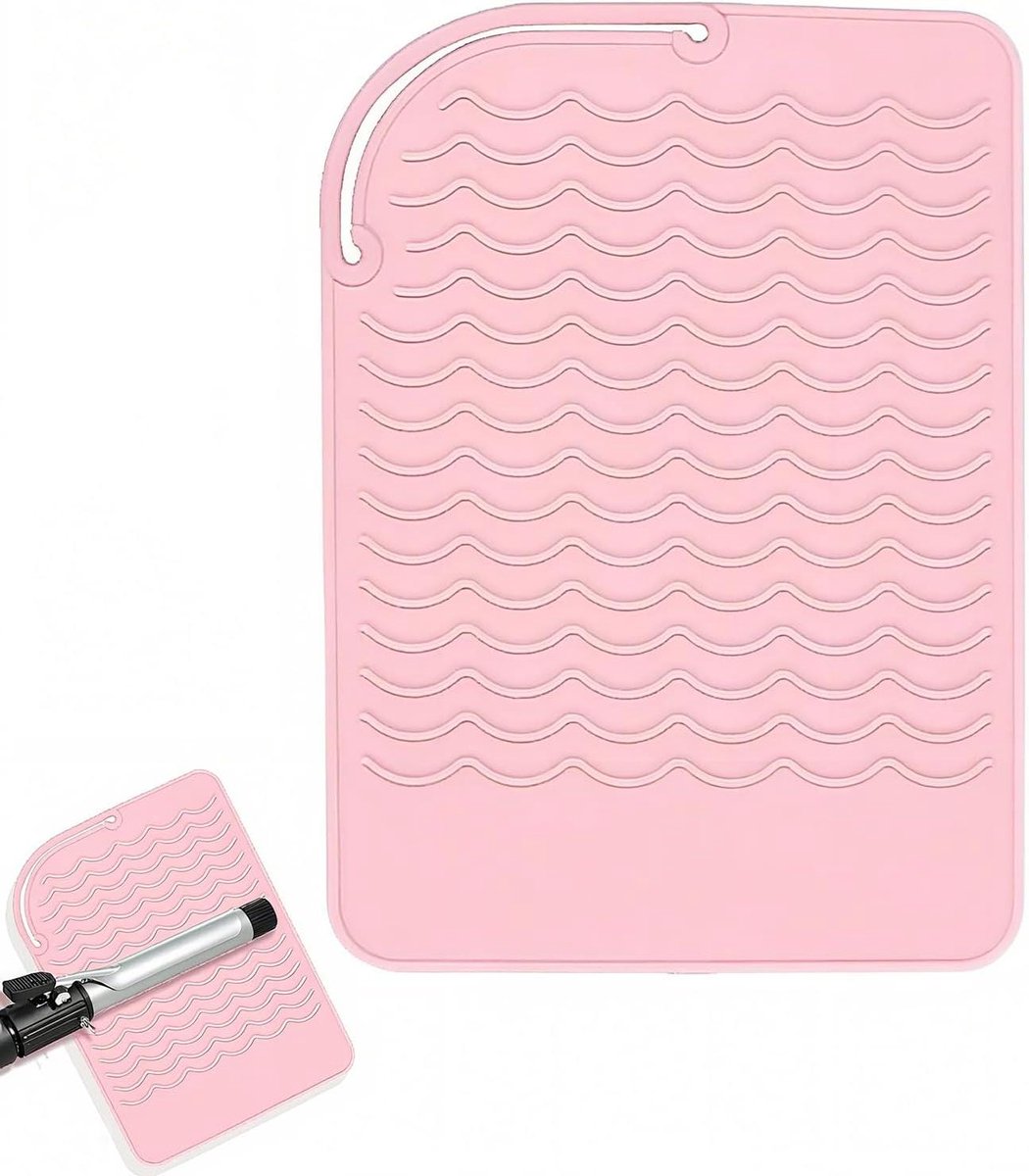 Hittebestendige Mat - Siliconen Onderlegger - Haarstyling Beschermen - Golvend Antislip Ontwerp - 21 x 15.8 cm - Roze
