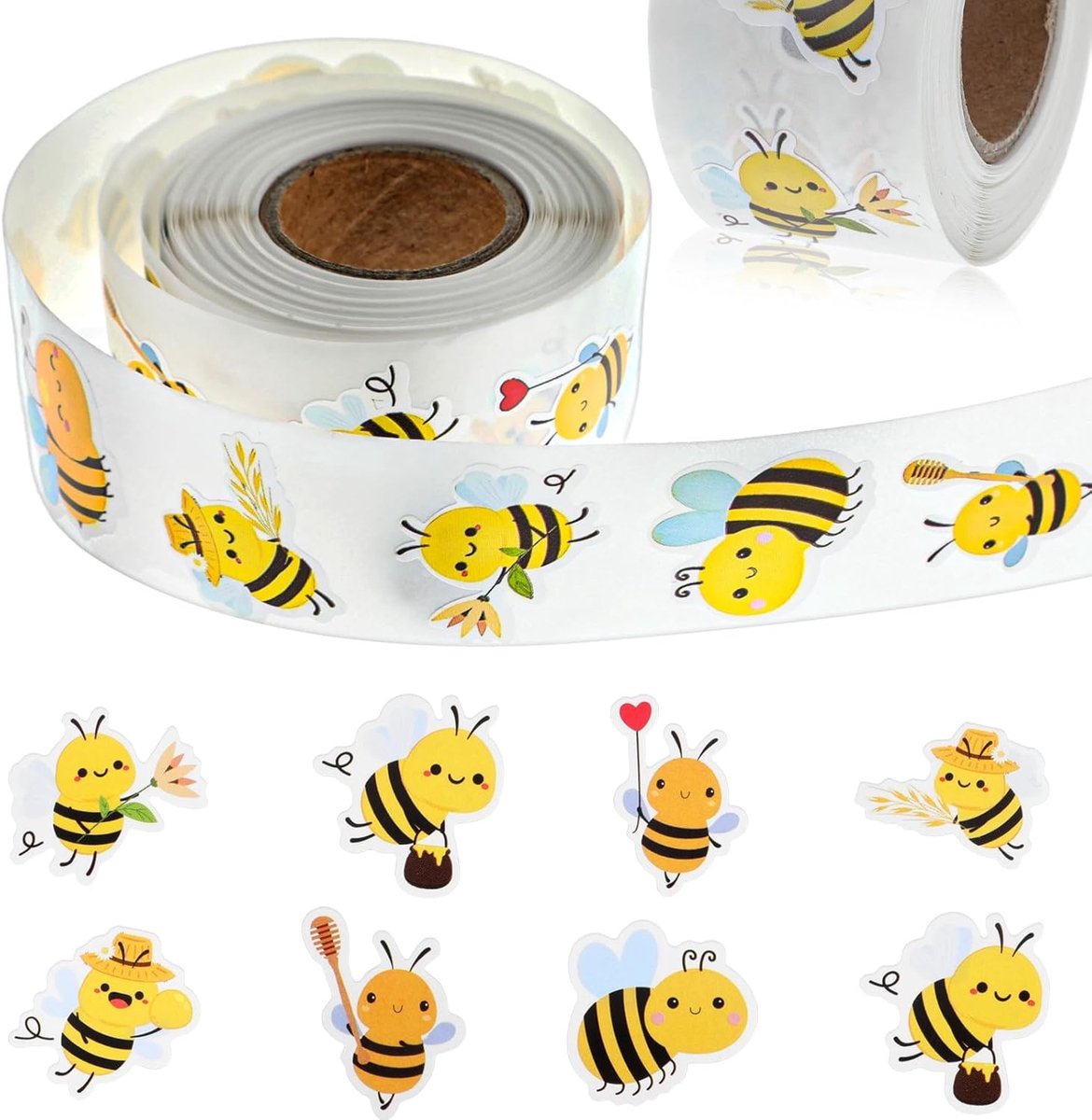 500 Stuks Bij Stickers voor Kinderen - Schattige Cartoon Bijen, Dierenbeloningen en Zelfklevende Ronde Stickers voor Creatieve Activiteiten