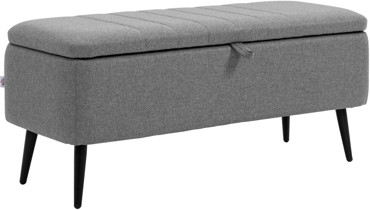 Opbergbank - gestoffeerde bank met linnenlook - opbergkist met stalen poten - 102 x 40 x 44 cm - grijs