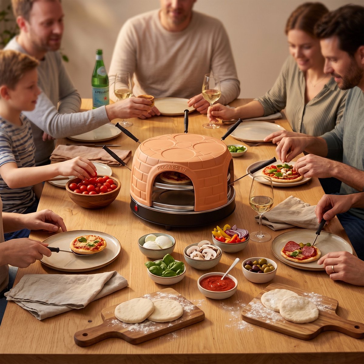 Emerio Pizzarette Origineel - 8 Persoons Pizza Oven - Handgemaakte Terracotta Koepel - 8 Geïsoleerde Bakspatels - RVS Bakplaat - Gourmetstel - PO-116124.1 1500W – foto 7