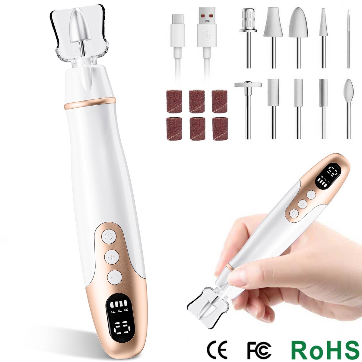 Nagelfrees – Elektrische nagelvijl – Manicure-instrument – ​​Nail-art-instrument- - Elektrische Nagelvijl - Nagelfrees -Manicure & Pedicure Set - M16 Wit [Standaardset: 10 freesbitjes]