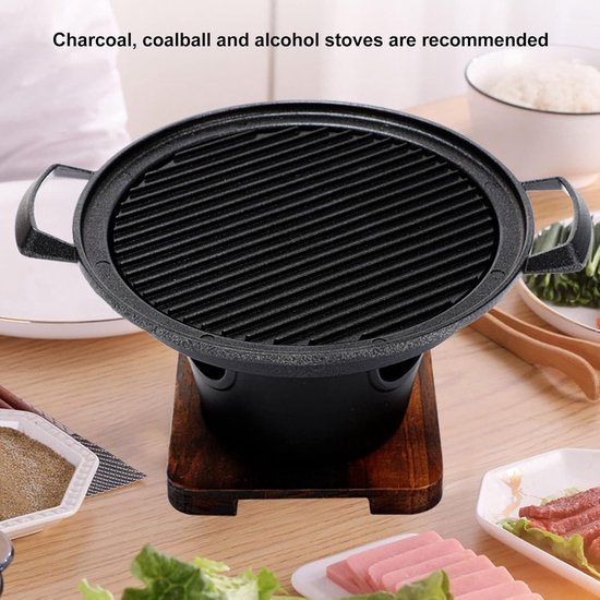 Zwarte Hibachi Rookloze Houtskoolgrill Aluminiumlegering Houten Frame - Eenvoudige Montage Draagbare Yakiniku Grill Barbecue van Merkloos — afbeelding 3