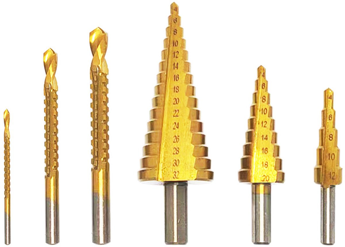 Zesdelige trapboorset - 4–32 mm - Pagodeboor – Snelstaal – Freesboor – Boorbitset