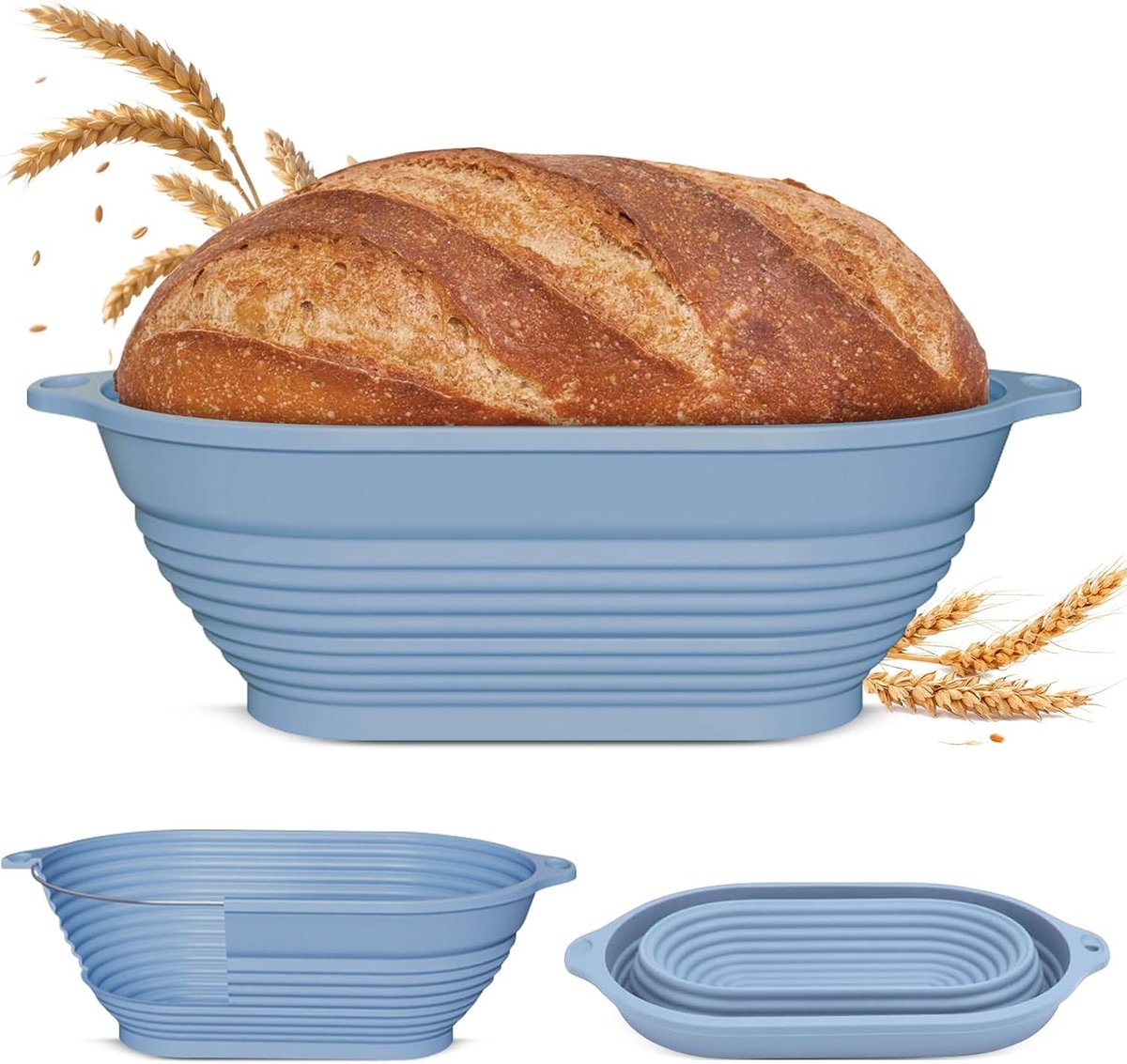 Siliconen Rijsmand voor Brood - Blauw - 28 cm - Opvouwbaar en Flexibel - Voor Bakliefhebbers